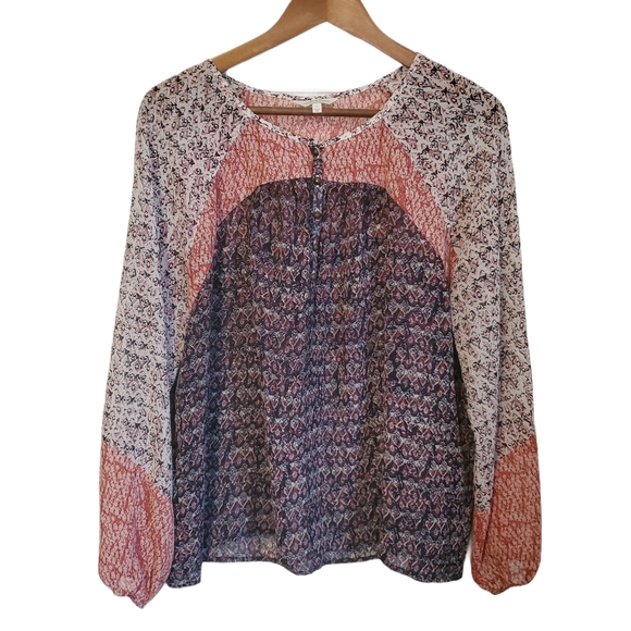 Lucky Brand Boho Floral Sheer Pullover Blouse - Picture 6 of 7